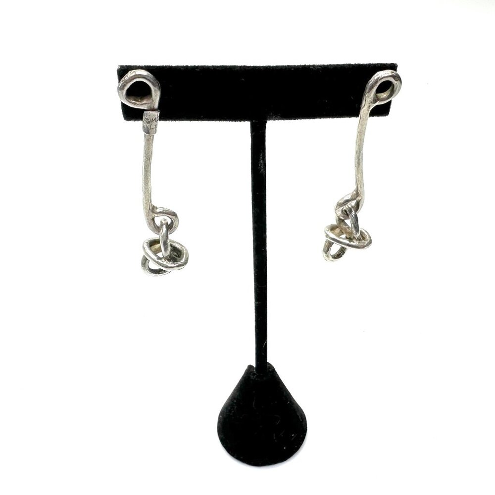 Modernist Turkish Sterling Silver Knot Earrings — Artist Signed — EUC
